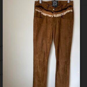 Cynthia Rowley tan suede leather pants, size 0.